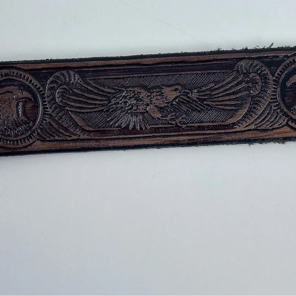 Men's Genuine Leather Hand Tooled & Embossed Eagle Themed Brown Belt Size 42